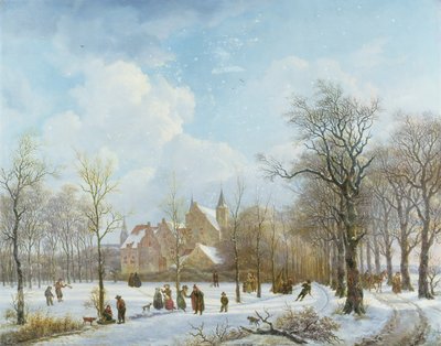 Schlittschuhläufer in einer Winterlandschaft, 1830 von Anthony Jacob Offermans